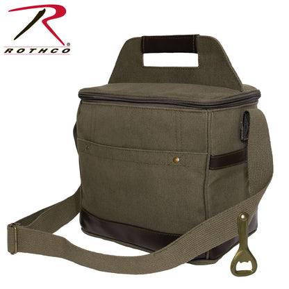 Rothco Canvas Insulated Cooler Bag Olive Drab - 10x10x7.5 Inches, Durable Waterproof Outdoor Cooler with Bottle Opener and Adjustable Strap