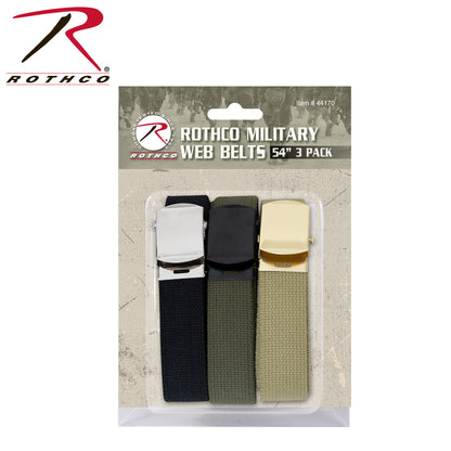 Rothco Web Belts 3-Pack - 54 Inch Adjustable Cotton Canvas Belts in Khaki, Black, and Olive Drab