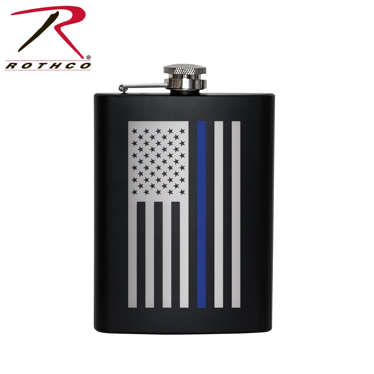 Rothco Stainless Steel Thin Blue Line Flag Flask - 8 oz. with Full Color Design