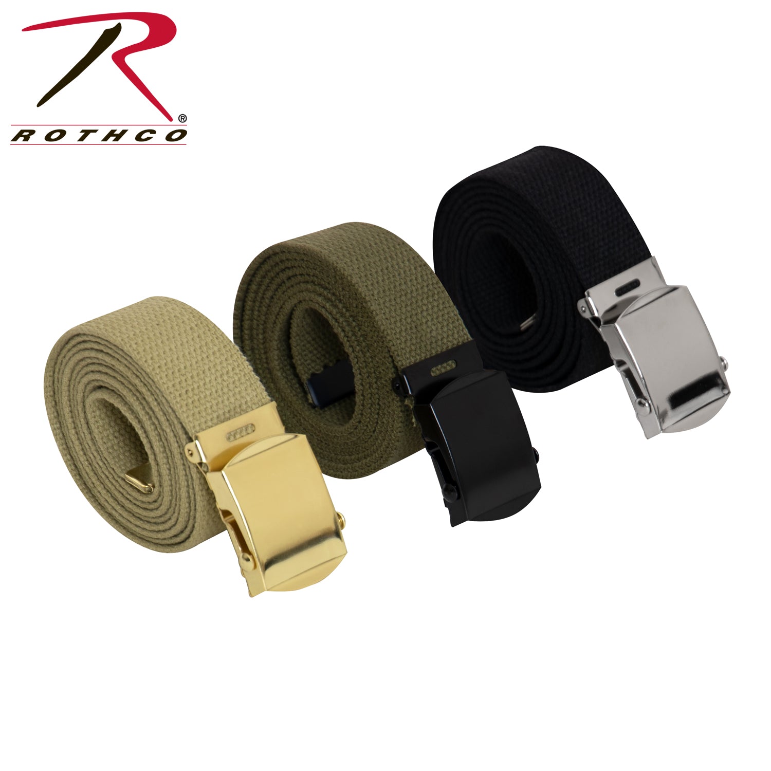Rothco Web Belts 3-Pack - 54 Inch Adjustable Cotton Canvas Belts in Khaki, Black, and Olive Drab