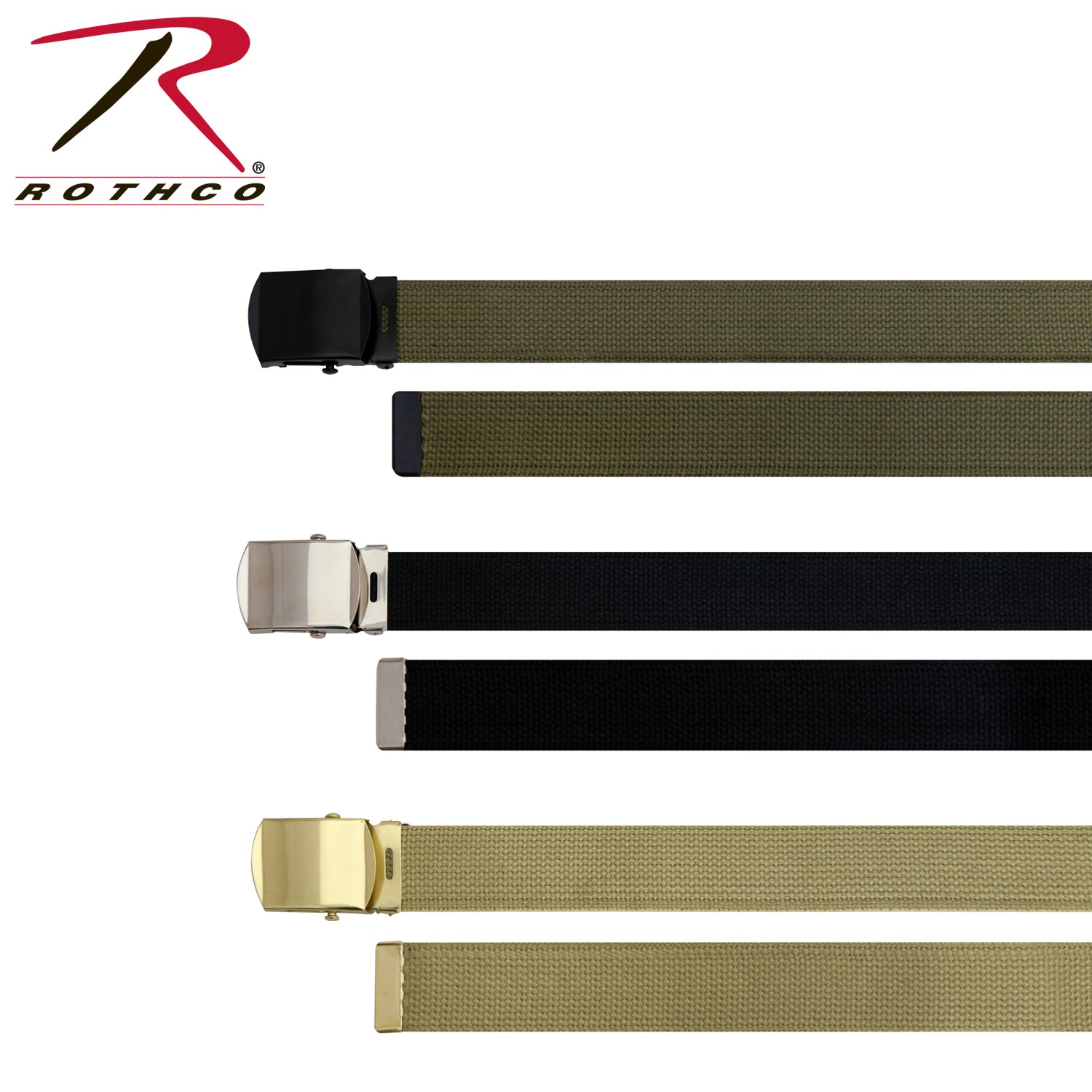 Rothco Web Belts 3-Pack - 54 Inch Adjustable Cotton Canvas Belts in Khaki, Black, and Olive Drab
