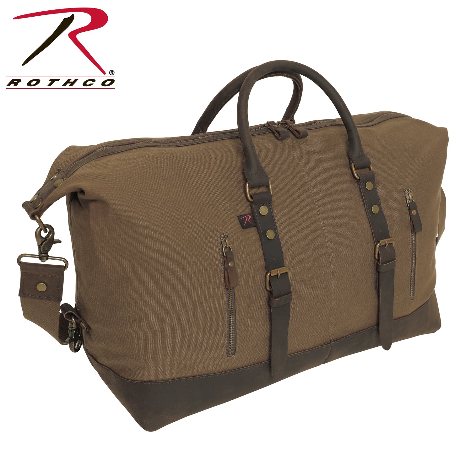 Rothco Extended Weekender Bag in Earth Brown – Durable Canvas Travel Duffel with Leather Accents and Multiple Storage Compartments