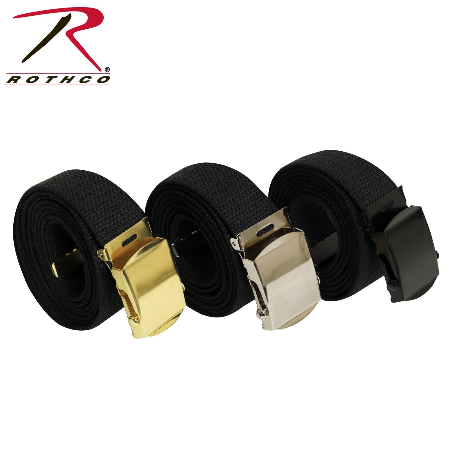 Rothco Web Belts 3-Pack in Black, 54 Inches - Durable Adjustable Cotton Canvas Belt Set