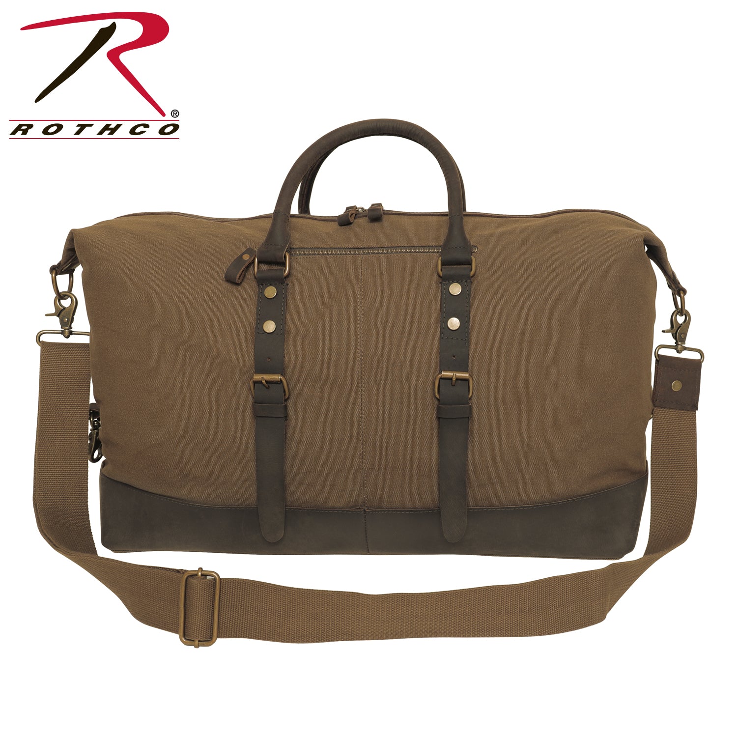 Rothco Extended Weekender Bag in Earth Brown – Durable Canvas Travel Duffel with Leather Accents and Multiple Storage Compartments