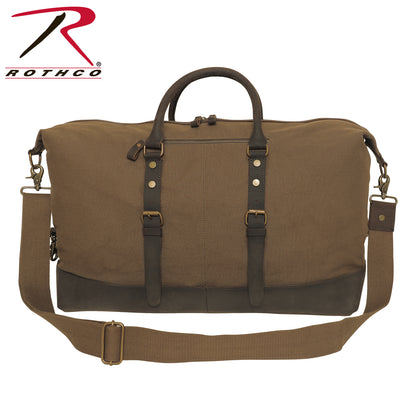 Rothco Extended Weekender Bag in Earth Brown – Durable Canvas Travel Duffel with Leather Accents and Multiple Storage Compartments