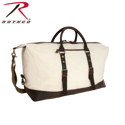 Rothco Extended Weekender Bag in Natural Canvas with Leather Trim and Brass Hardware