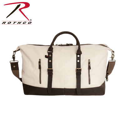 Rothco Extended Weekender Bag in Natural Canvas with Leather Trim and Brass Hardware