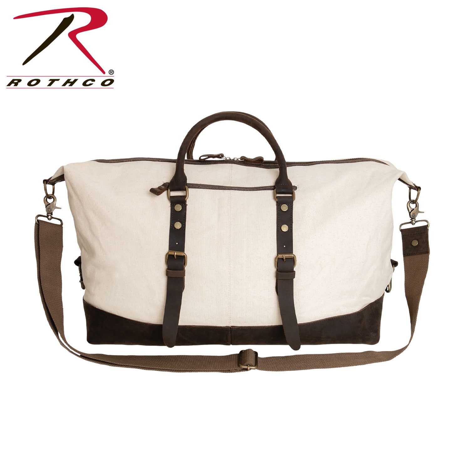 Rothco Extended Weekender Bag in Natural Canvas with Leather Trim and Brass Hardware