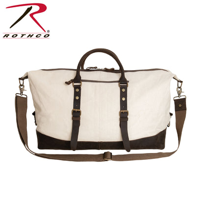 Rothco Extended Weekender Bag in Natural Canvas with Leather Trim and Brass Hardware
