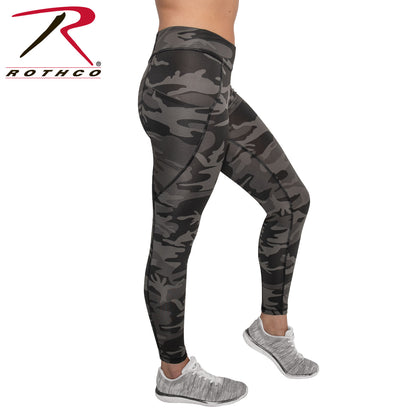 Rothco Women's Workout Performance Leggings with Pockets - Black Camo, Size XS