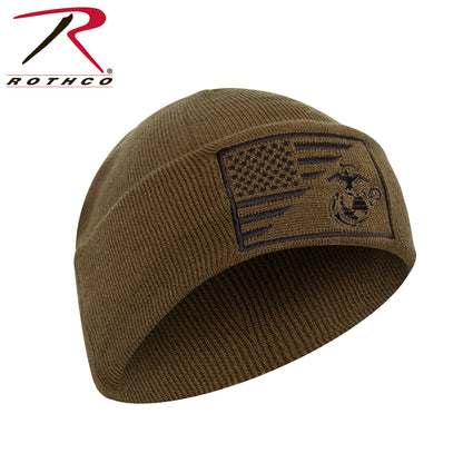 Rothco USMC Eagle, Globe and Anchor Deluxe Knit Watch Cap with US Flag - Coyote Brown