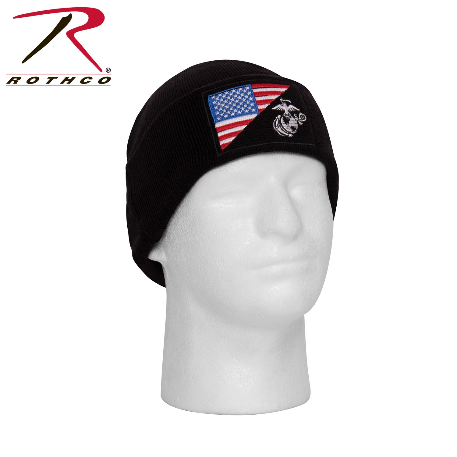 Rothco USMC Eagle, Globe and Anchor / US Flag Deluxe Knit Watch Cap Black - Military-Style Winter Beanie