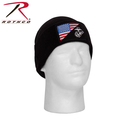 Rothco USMC Eagle, Globe and Anchor / US Flag Deluxe Knit Watch Cap Black - Military-Style Winter Beanie