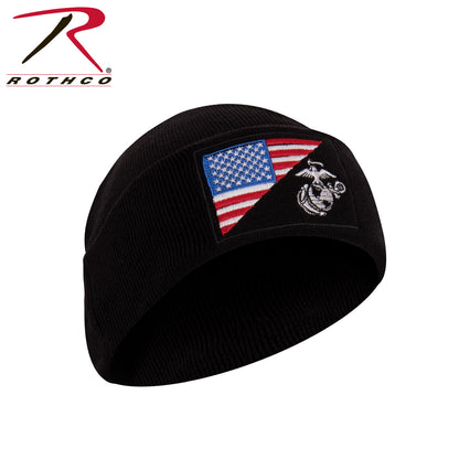 Rothco USMC Eagle, Globe and Anchor / US Flag Deluxe Knit Watch Cap Black - Military-Style Winter Beanie