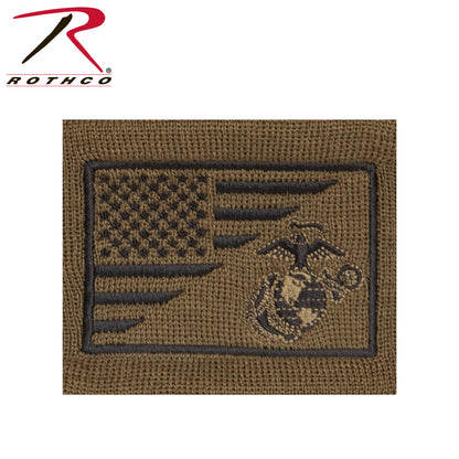 Rothco USMC Eagle, Globe and Anchor Deluxe Knit Watch Cap with US Flag - Coyote Brown