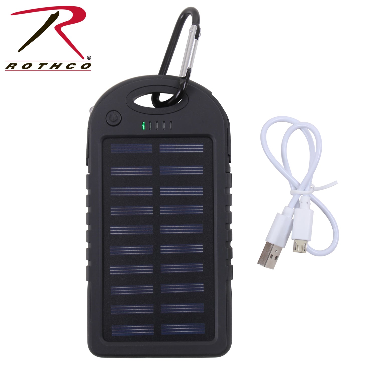 Rothco Waterproof Solar Power Bank Part 2111 – Portable 5000mAh Dual USB Charger with Carabiner