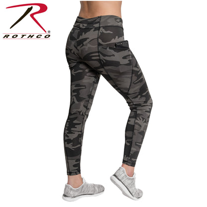 Rothco Women's Workout Performance Camo Leggings with Pockets - Black Camo, Size S