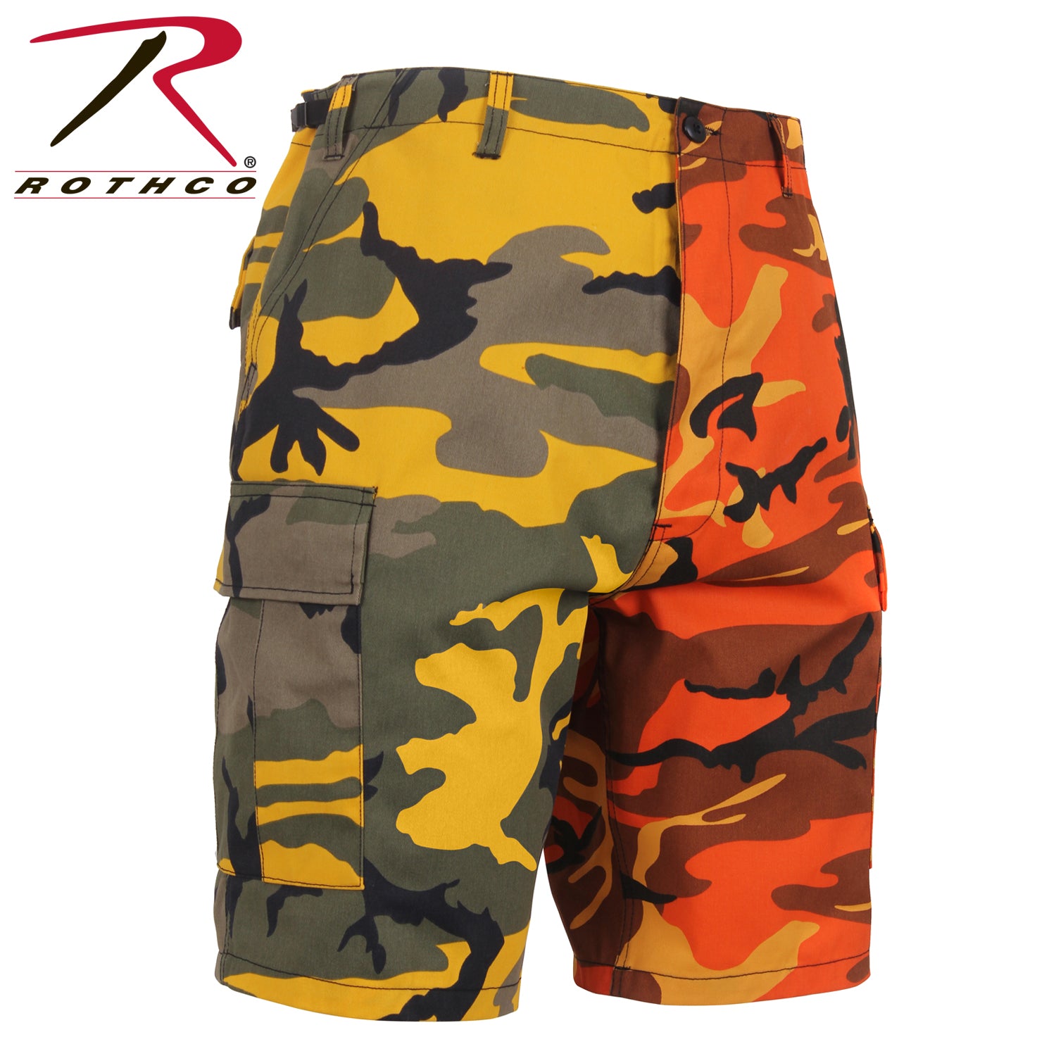 Rothco Two-Tone Camo BDU Shorts Size XS - Stinger Yellow and Savage Orange Camouflage