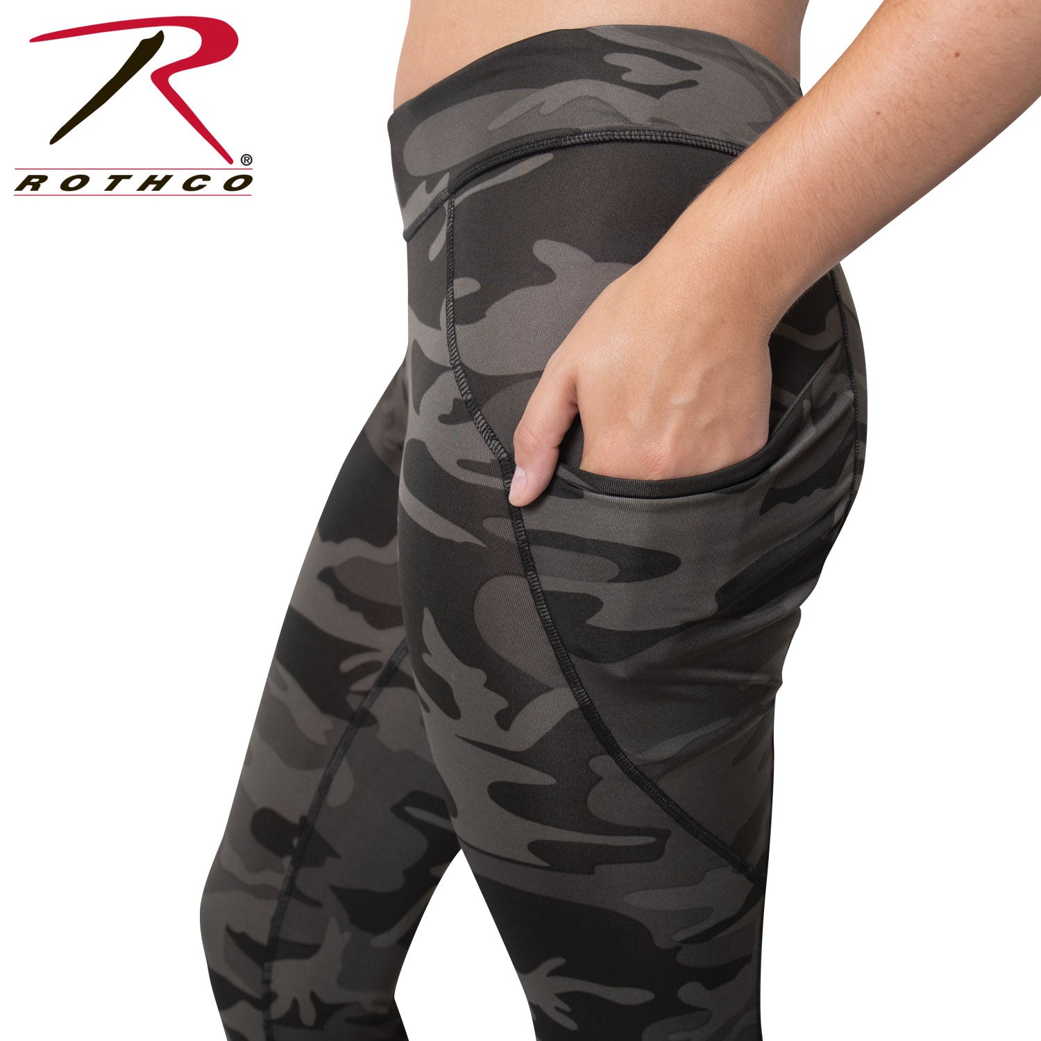 Rothco Women's Workout Performance Camo Leggings with Pockets - Black Camo, Size S