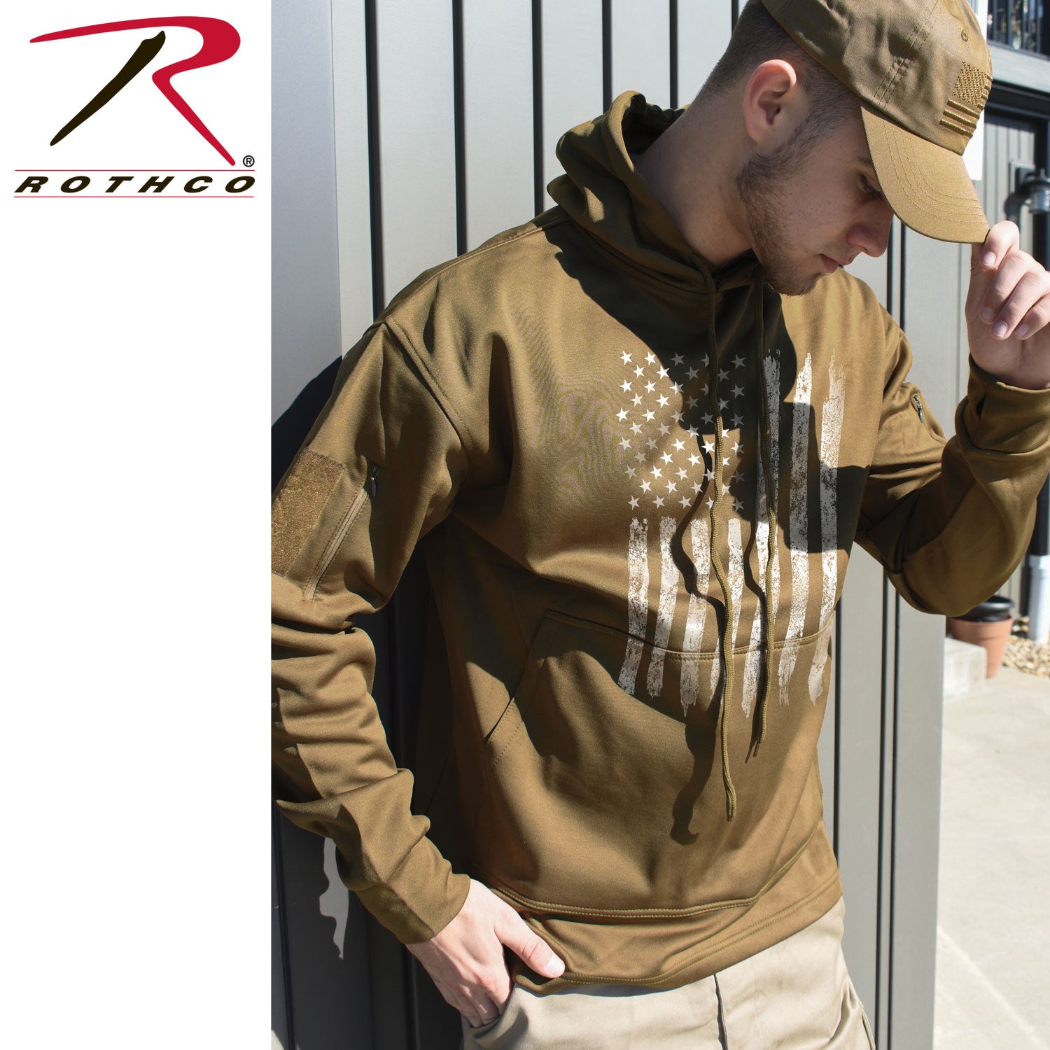 Rothco Concealed Carry U.S. Flag Hoodie in Coyote Brown, Size Large