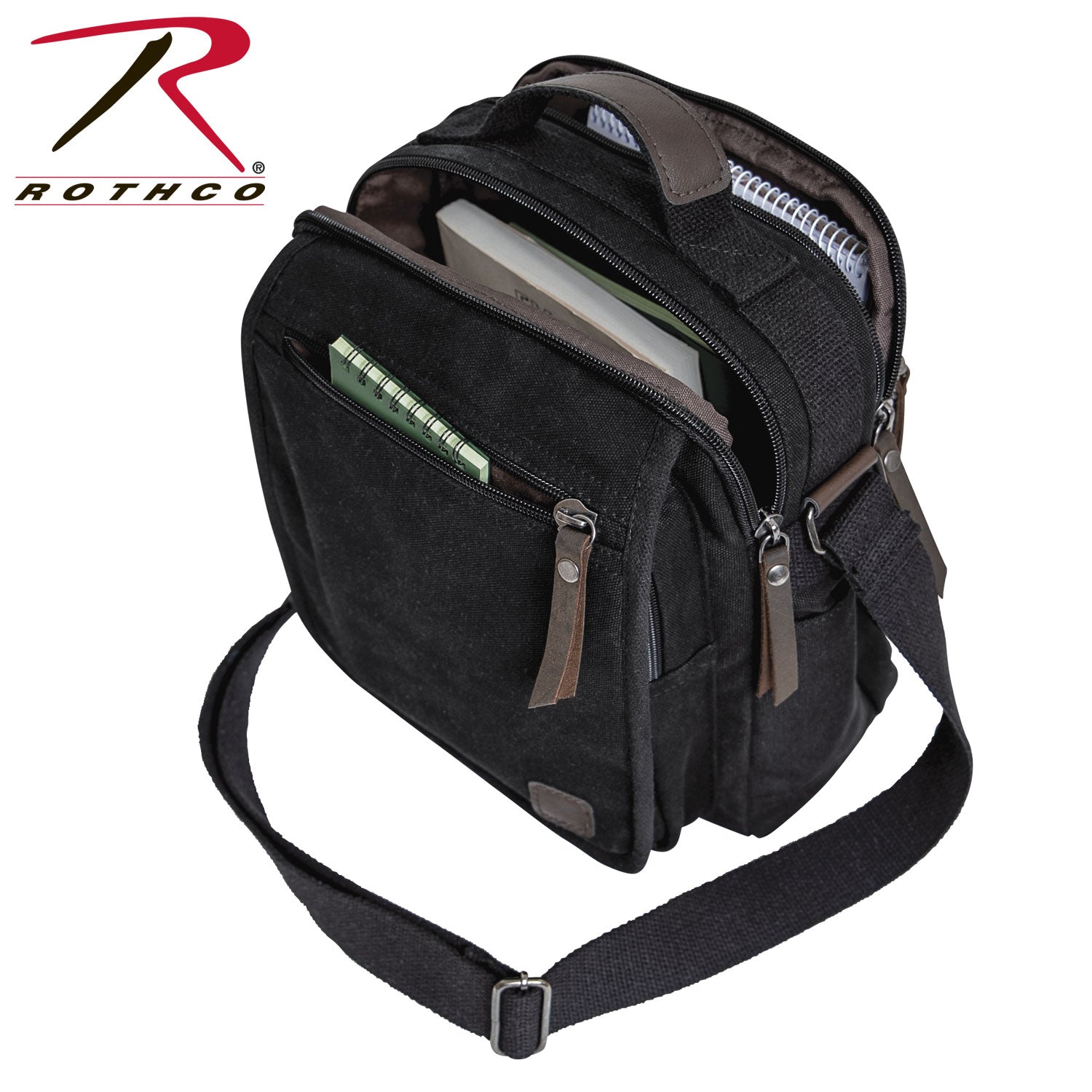 Rothco Every Day Work Shoulder Bag Black - Compact Military-Inspired Crossbody Bag with Multiple Storage Compartments