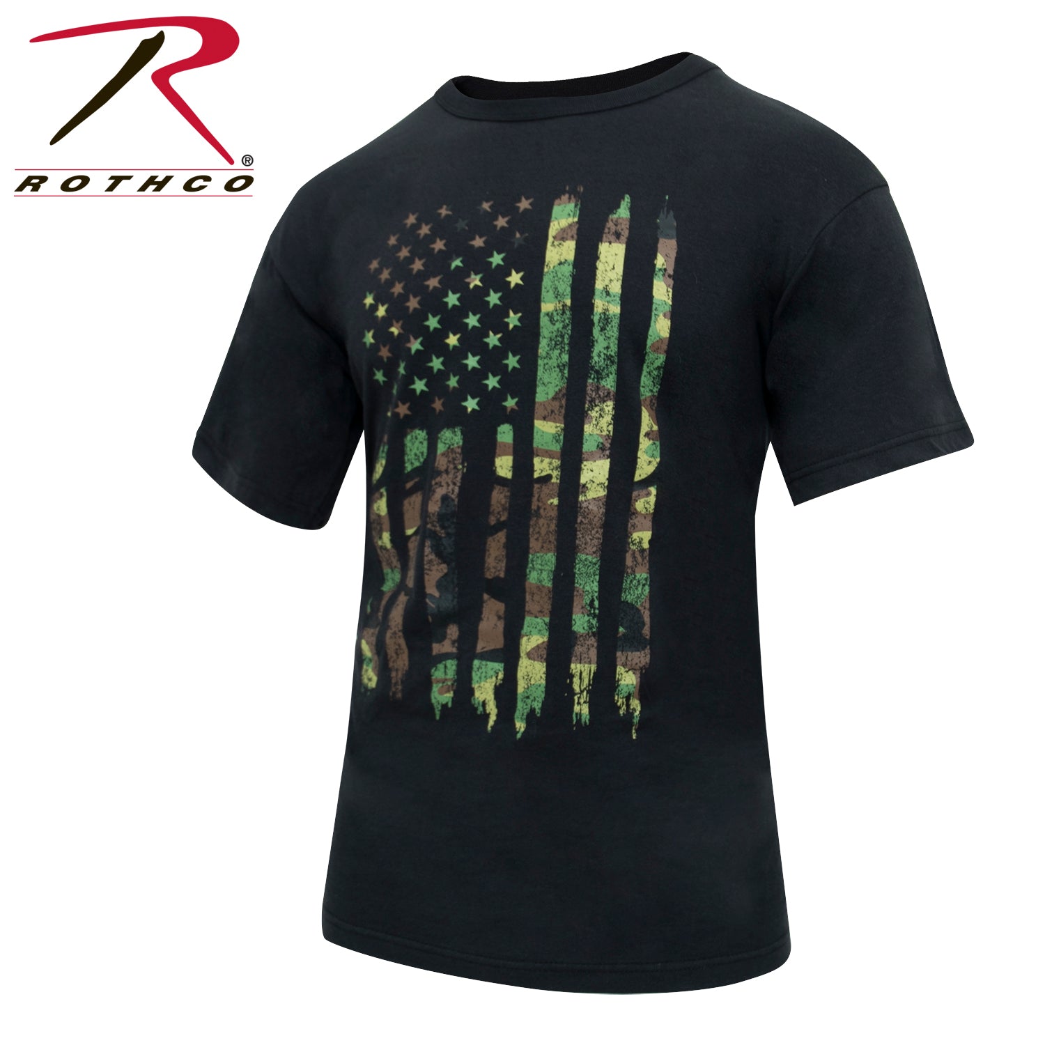 Rothco Distressed US Flag Athletic Fit T-Shirt in Camo, Size 2XL