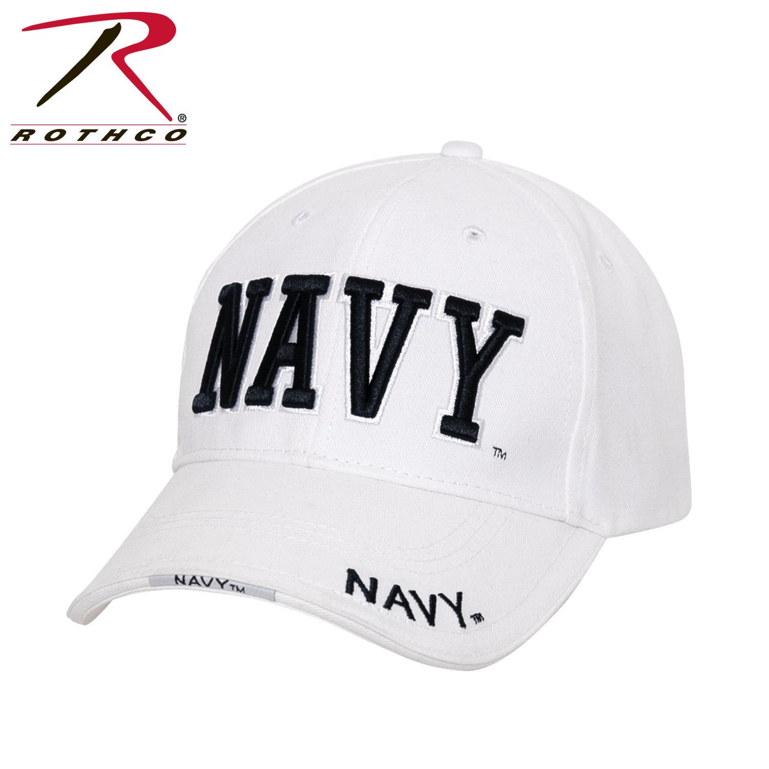 Rothco Deluxe Navy Low Profile Cap White - Adjustable Baseball Hat with Embroidered Navy Logo