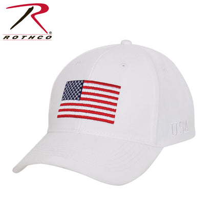 Rothco USA Flag Low Profile Cap in White with Embroidered American Flag and 'USA' Text