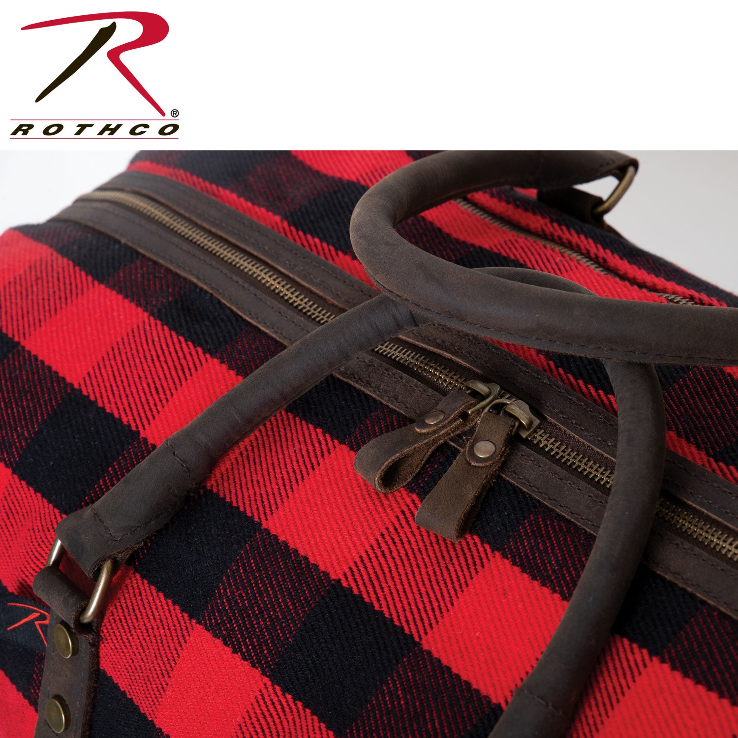 Rothco Extended Weekender Bag in Red Plaid with Durable Cotton Canvas and Leather Accents