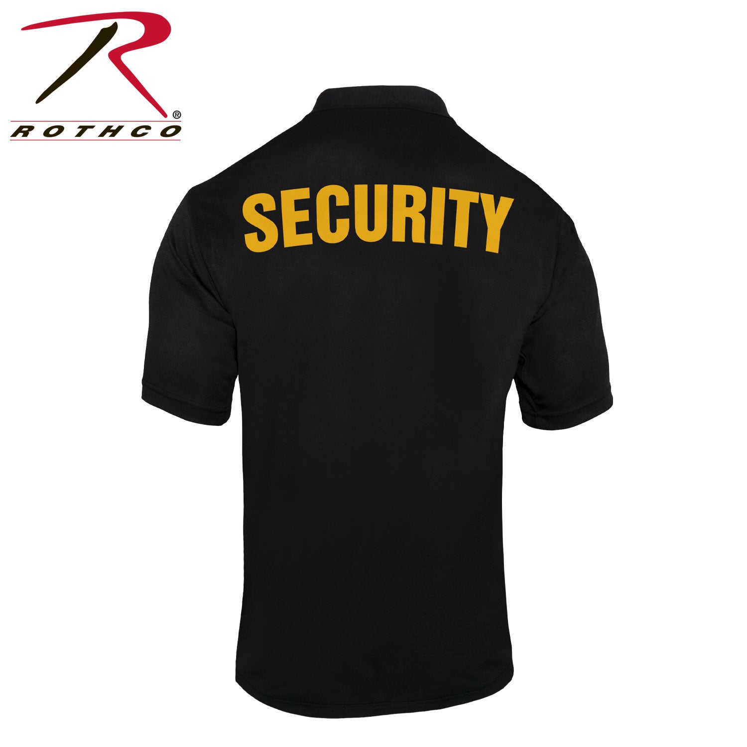 Rothco Moisture Wicking Security Polo Shirt - Black with Gold Lettering, Size Small