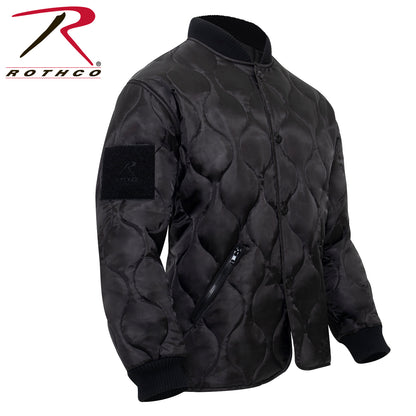 Rothco Quilted Woobie Jacket Black Size XL – Lightweight Military-Style Outerwear with Pockets and Patch Loop