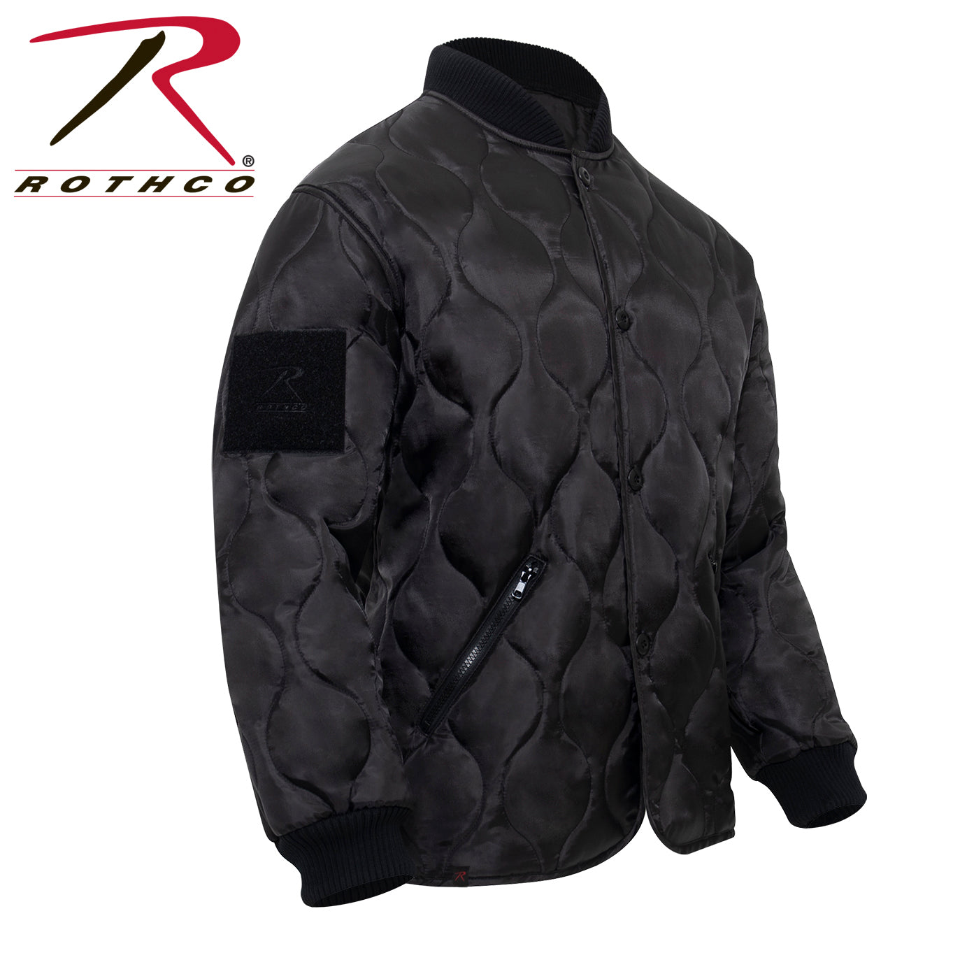 Rothco Quilted Woobie Jacket Black Size 2XL – Lightweight Military-Style Outerwear with Pockets and Patch Loop