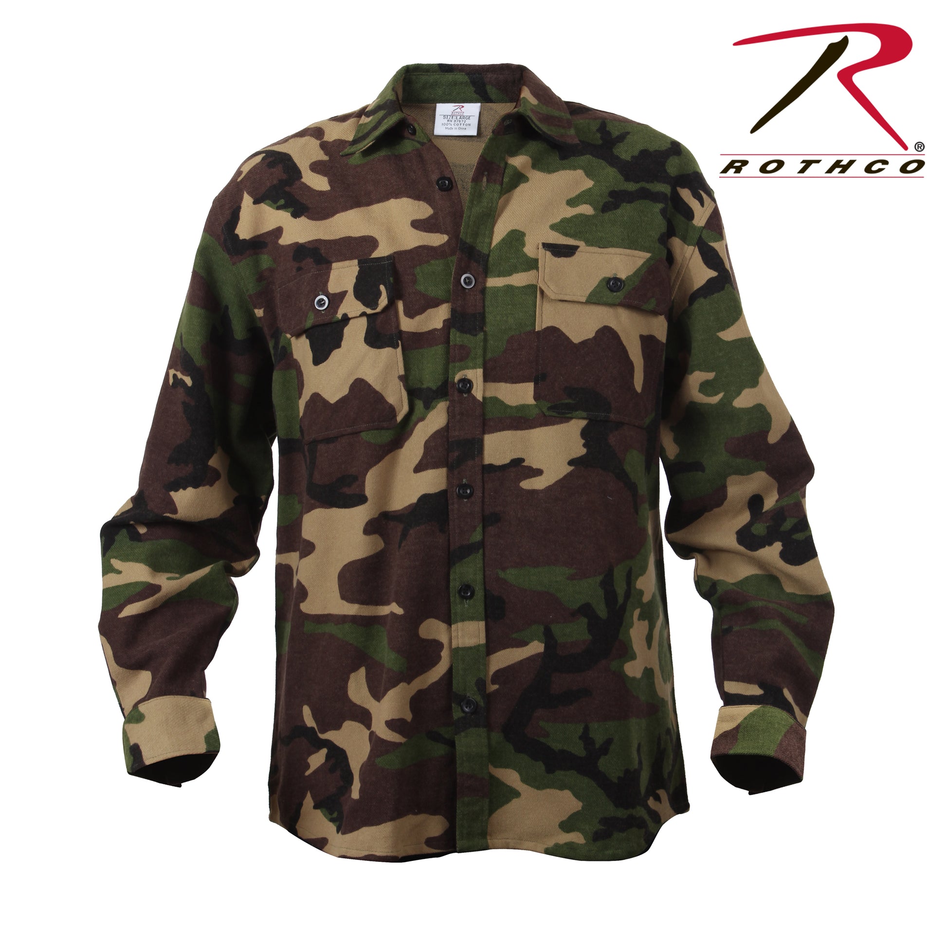Rothco Extra Heavyweight Camo Flannel Shirt in Woodland Camo, Size Small