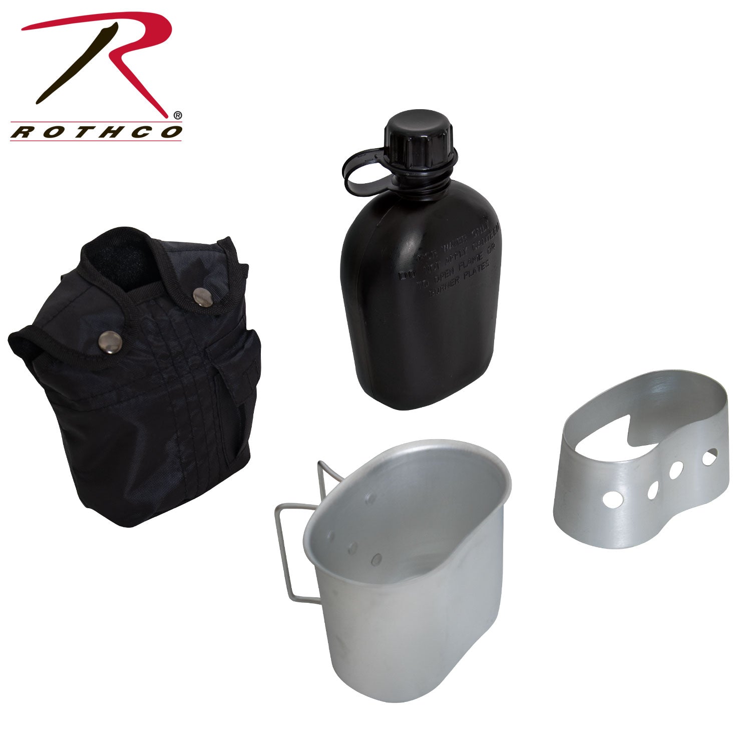 Rothco 4 Piece Canteen Kit with Cover, Aluminum Cup & Stove / Stand – Black