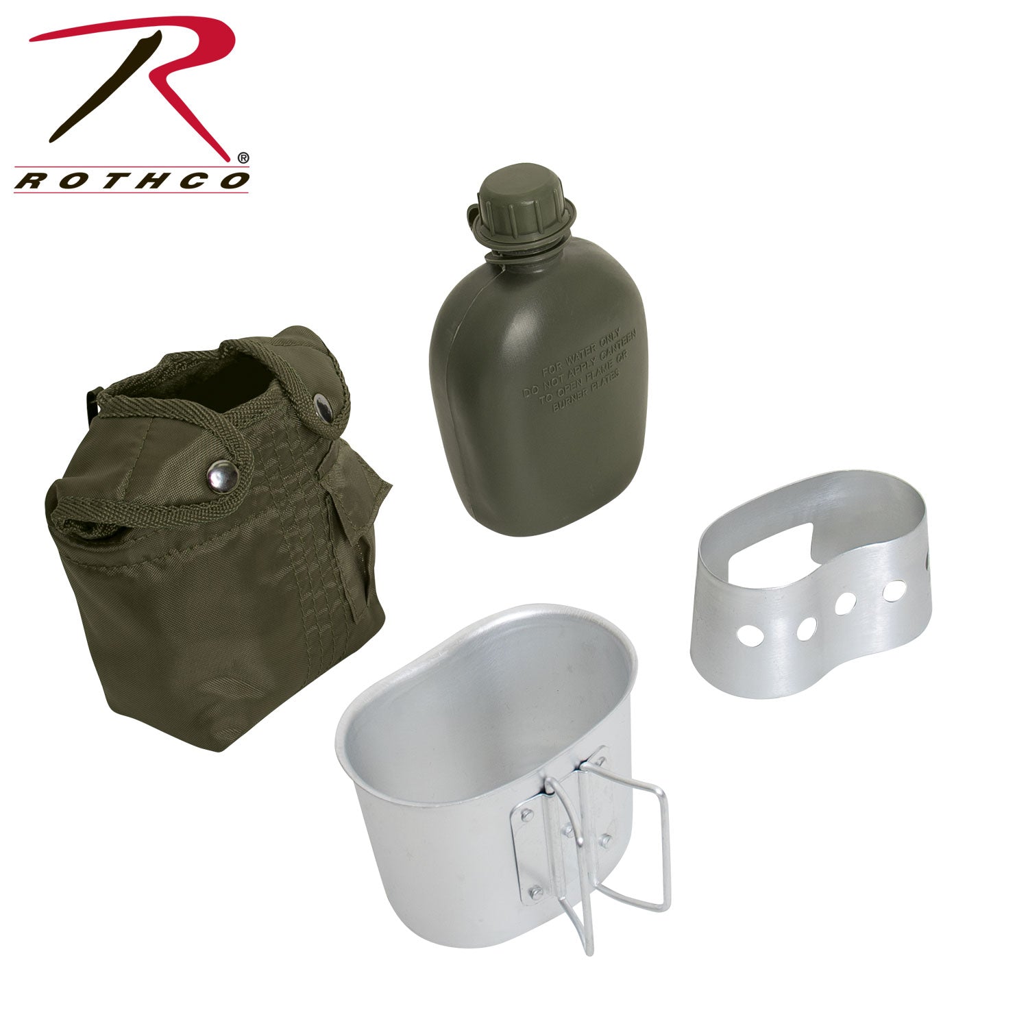 Rothco 4 Piece Canteen Kit with Cover, Aluminum Cup & Stove - Olive Drab