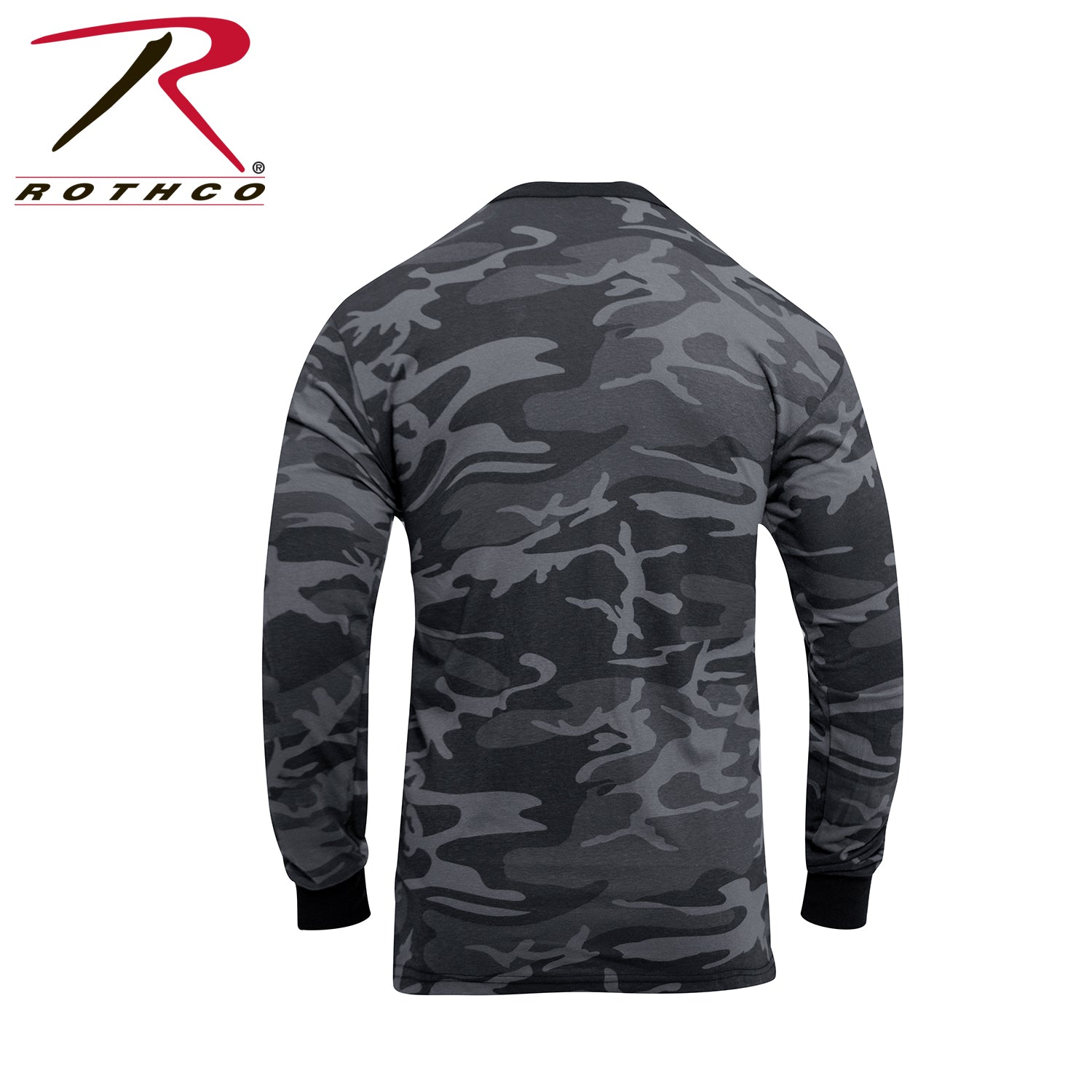 Rothco Long Sleeve Black Camo T-Shirt Size Large - Durable Military-Style Camouflage Shirt