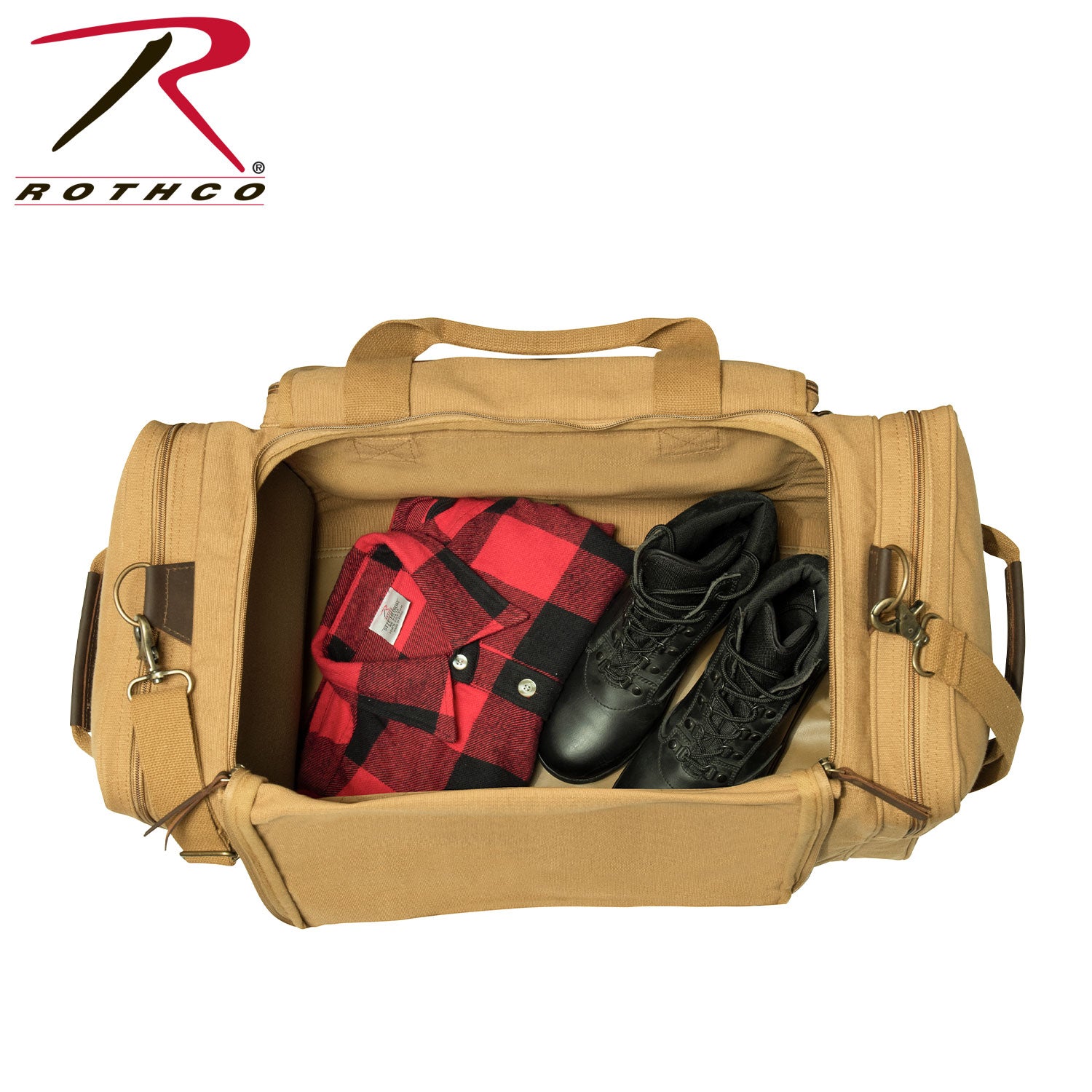 Rothco Canvas Long Weekend Bag Coyote Brown – Durable Travel Duffel with Multiple Pockets