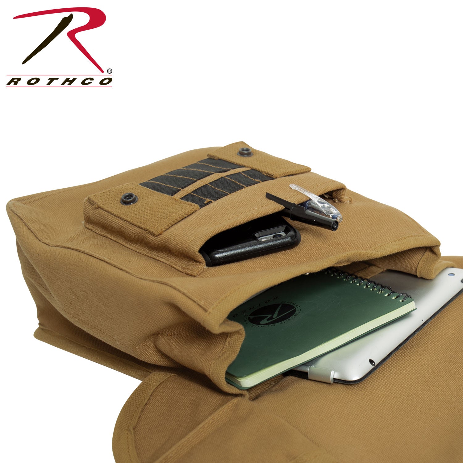 Rothco Canvas Map Case Shoulder Bag Coyote Brown - Durable Outdoor Travel Bag with Adjustable Strap