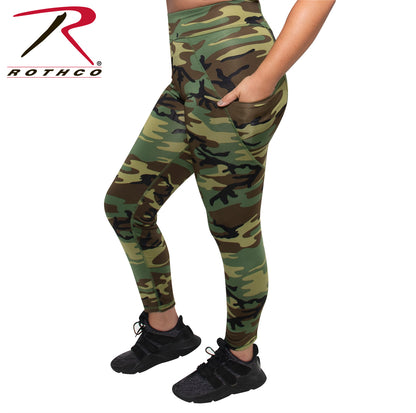 Rothco Women's Workout Performance Camo Leggings with Pockets - Woodland Camo, Size Small