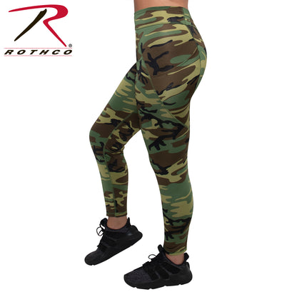 Rothco Women's Workout Performance Leggings with Pockets – Woodland Camo, Size 2XL