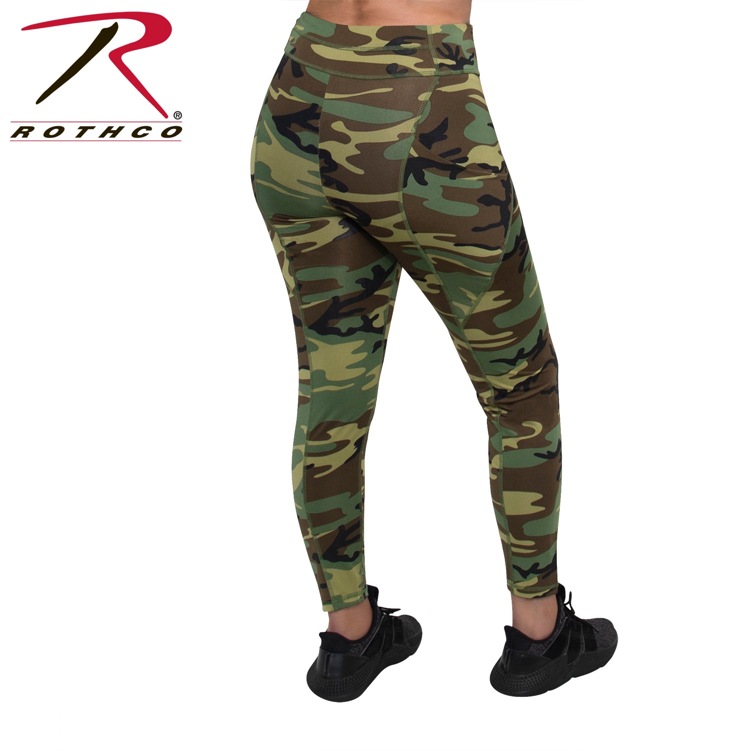 Rothco Women's Workout Performance Camo Leggings with Pockets - Woodland Camo, Size Small