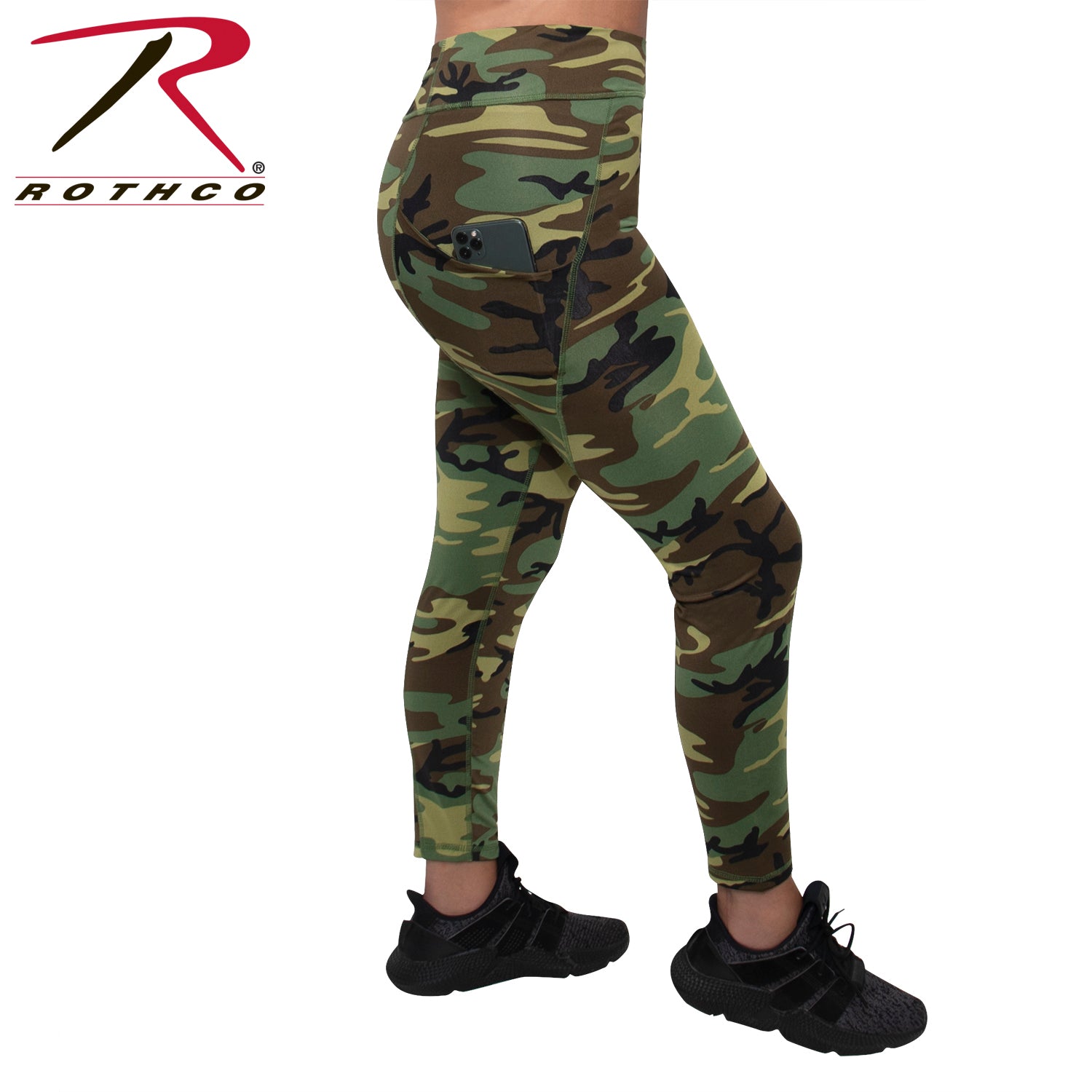 Rothco Women's Workout Performance Leggings with Pockets – Woodland Camo, Size 2XL