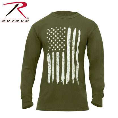Rothco US Flag Long Sleeve T-Shirt in Olive Drab, Size 2XL