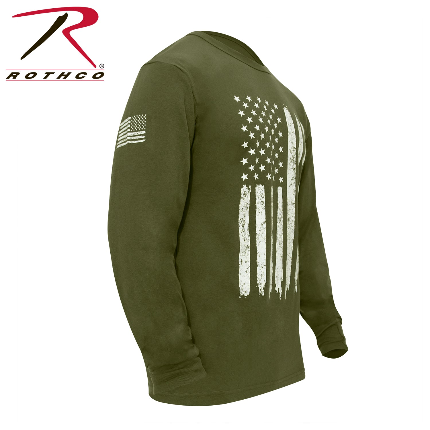 Rothco US Flag Long Sleeve T-Shirt in Olive Drab, Size 2XL