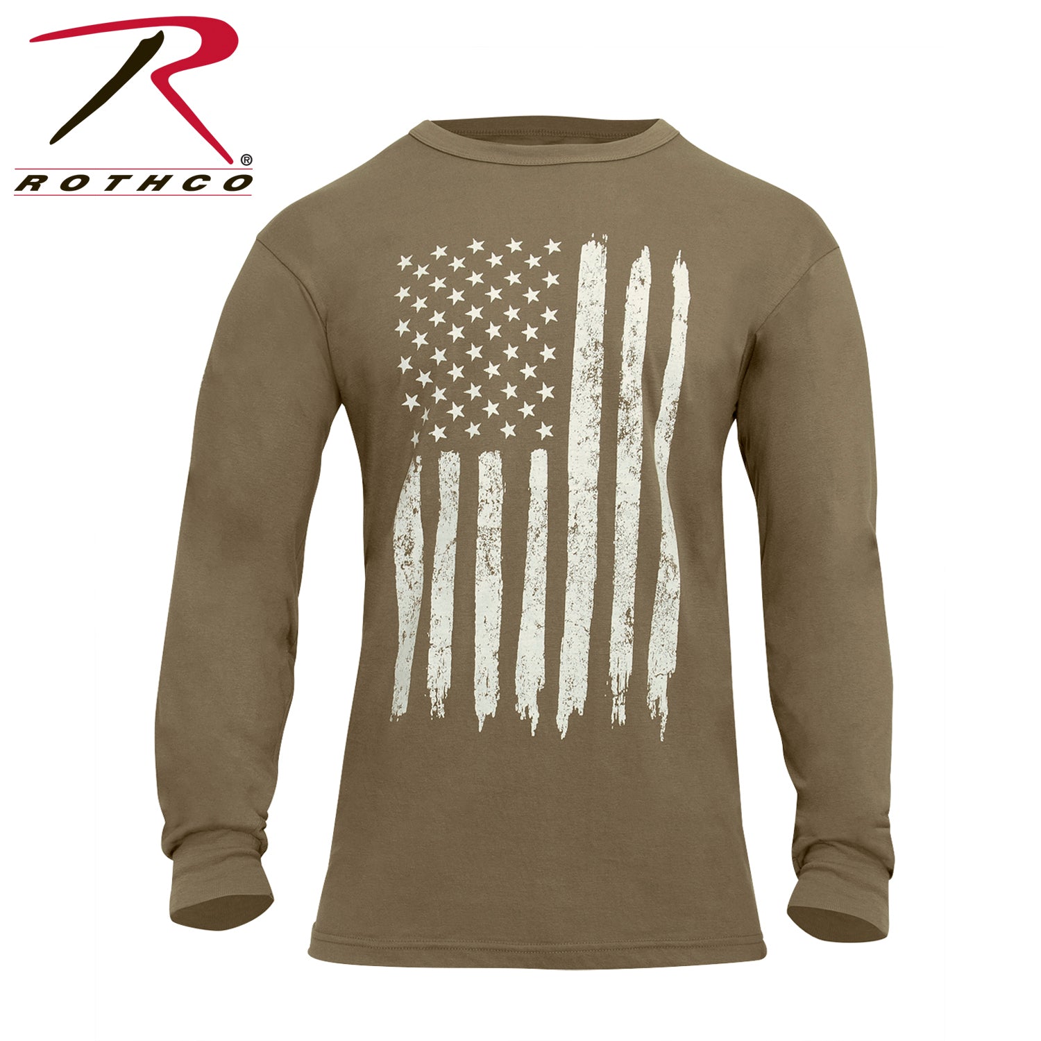 Rothco US Flag Long Sleeve T-Shirt in Coyote Brown, Size Small