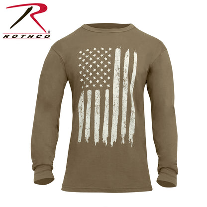 Rothco US Flag Long Sleeve T-Shirt in Coyote Brown, Size Small
