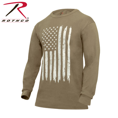 Rothco US Flag Long Sleeve T-Shirt in Coyote Brown, Size Small