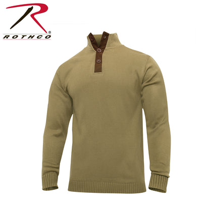 Rothco 3-Button Sweater with Suede Accents in Khaki, Size 2XL