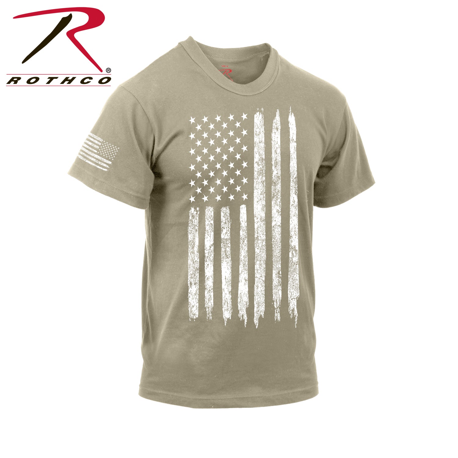 Rothco Distressed US Flag Athletic Fit T-Shirt in Desert Sand, Size M