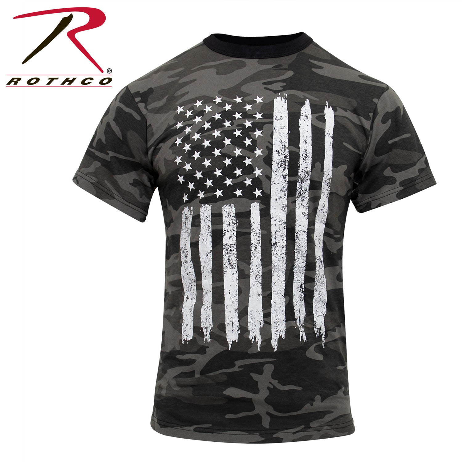 Rothco Camo US Flag T-Shirt in Black Camo, Size XL